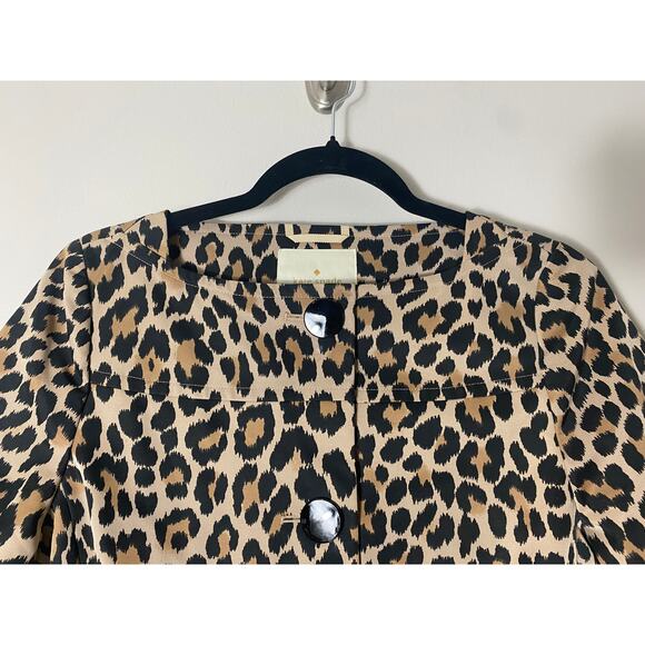 KATE SPADE TRENCH COAT JACKET BELTED LONG TAN BLACK WATERPROOF LEOPARD CHEETAH - Picture 5 of 10